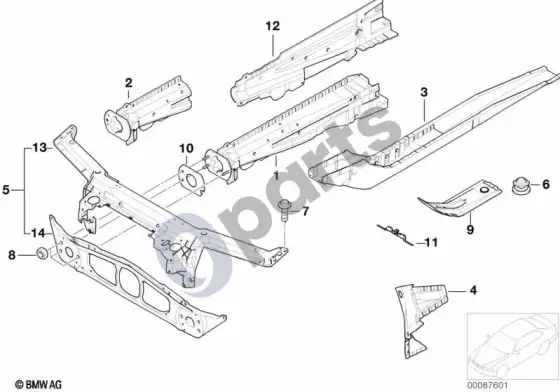 BMW 3 E46 priekinės kėbulo dalys – schema
