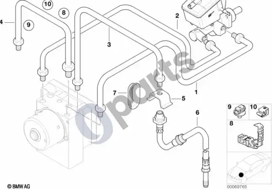 BMW 3 E46 priekinis stabdžių vamzdelis, DSC – schema