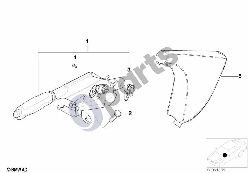 BMW 3 E46 (1998–2005) Rankinio stabdžio svirtis schema – pozicija 05: Odinis rankinio stabdžio svirties apmušalas (GRAU)