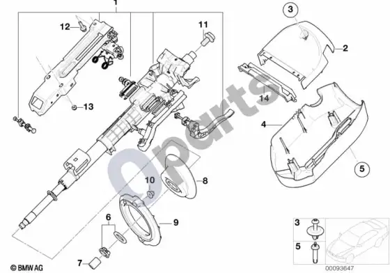 BMW 3 E46 rankiniu būdu reguliuojama vairo kolonėlė – schema