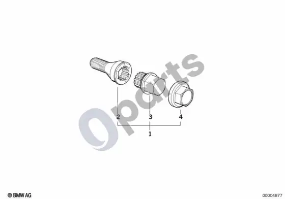 BMW 3 E46 rato varžtas su užraktu ir adapteriu – schema