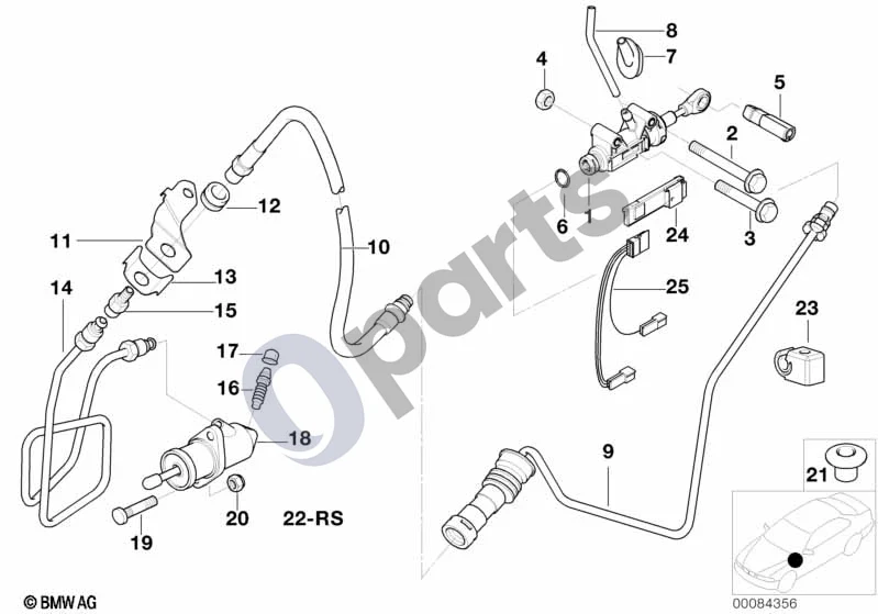 BMW 3 E46 (1998–2005) Sankabos valdymas schema – pozicija 22: Sankabos darbinio cilindro remonto komplektas