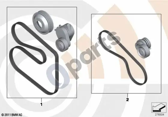 BMW 3 E46 diržinių pavarų techninės priežiūros komplektas (M54) – schema