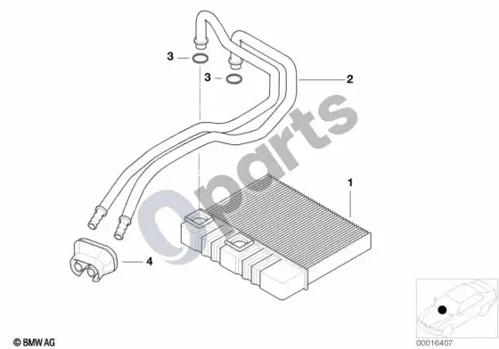 BMW 3 E46 šildytuvo radiatorius, oro kondicionierius (M54) – schema
