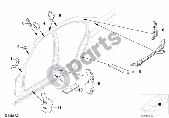 BMW 3 E46 šoninio rėmo ertmių izoliacija – schema