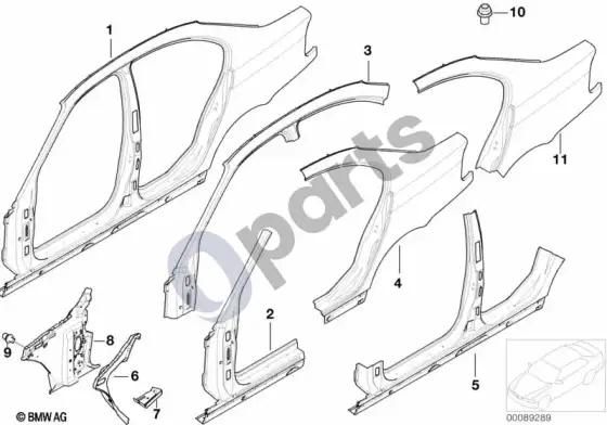 BMW 3 E46 šoninis rėmas – schema