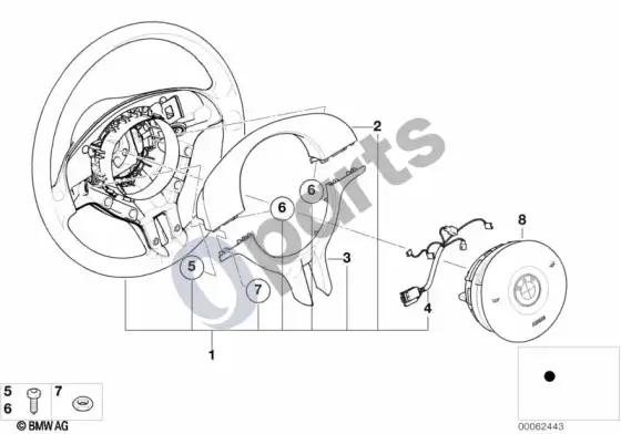 BMW 3 E46 sportinis vairas, oro pagalvė-smart / dekoratyvinis dangtelis – schema