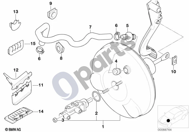 BMW 3 E46 (1998–2005) Stabdžių stiprintuvo vakuumas schema – pozicija 04: Tarpiklis