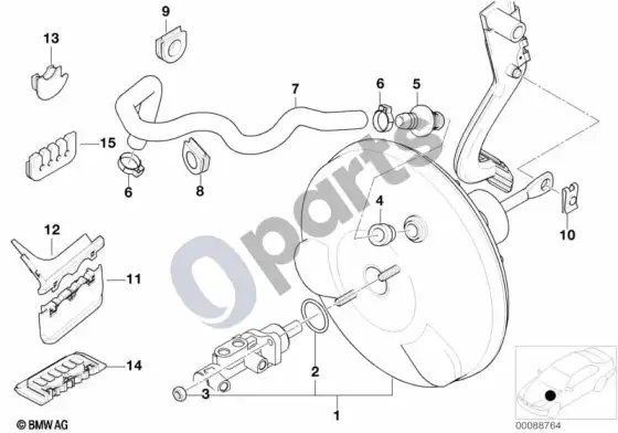 BMW 3 E46 stabdžių stiprintuvo vakuumas – schema