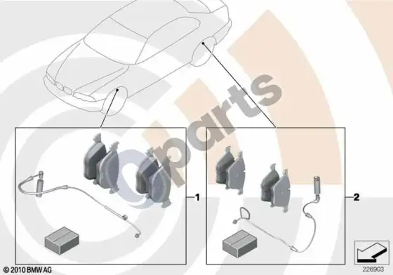 BMW 3 E46 techninės priežiūros komplektas, stabdžių kaladėlės / value line – schema