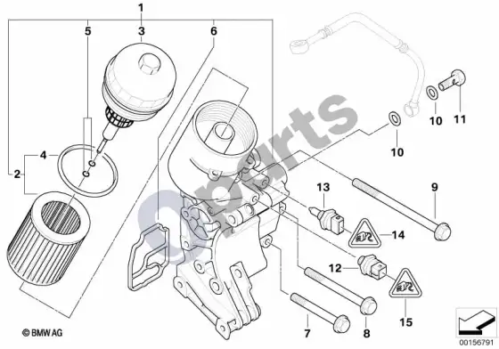 BMW 3 E46 tepimo sistema – alyvos filtras (M54) – schema