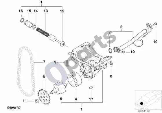 BMW 3 E46 tepimo sistema / alyvos siurblys su pavara (M54) – schema