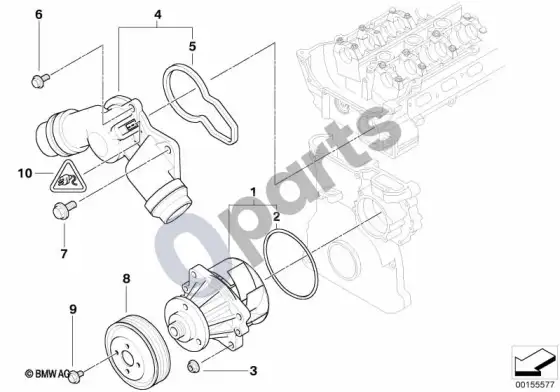 BMW 3 E46 vandens siurblys - termostatas (M54) – schema