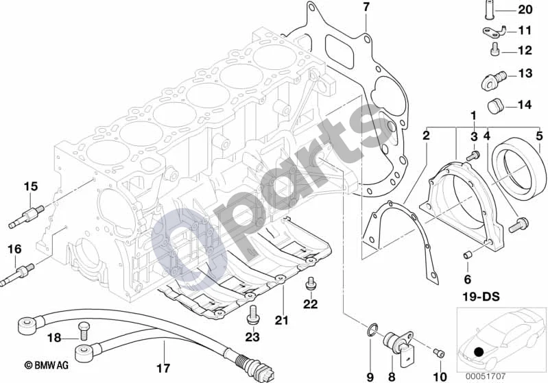 BMW 3 E46 (1998–2005) Variklio bloko tvirtinimo detalės (M54) schema – pozicija 14: Dangtis