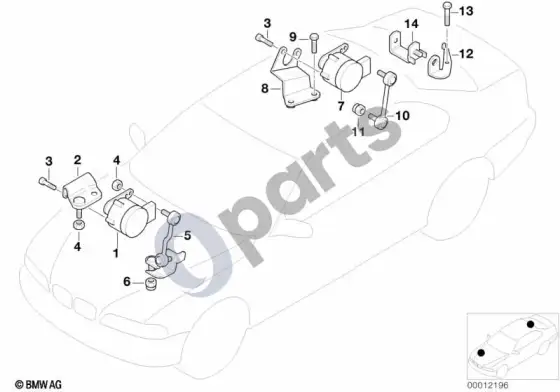 BMW 3 E46 žibintų aukščio reguliavimo jutiklis – schema
