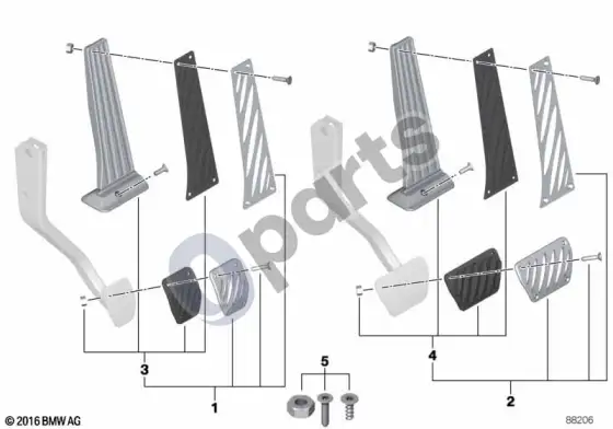BMW 3 E90 E91 aliuminiai pedalų antdėklai – schema