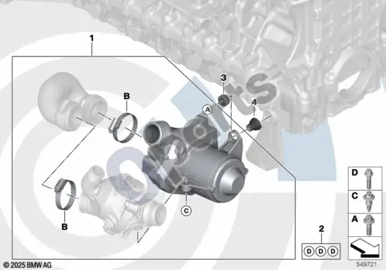 BMW 3 E90 E91 aušinimo skysčio siurblio remonto komplektas – schema