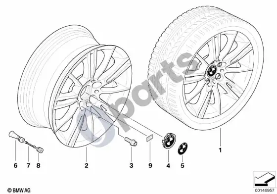 BMW 3 E90 E91 BMW lengvojo lydinio ratas, m žvaigždinės stipinos 193 – schema