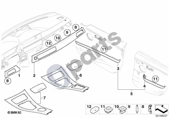BMW 3 E90 E91 BMW performance salono apdaila iš anglies pluošto – schema