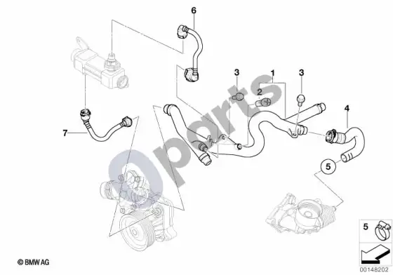 BMW 3 E90 E91 cooling system water hoses; 2010.03 - ... – schema