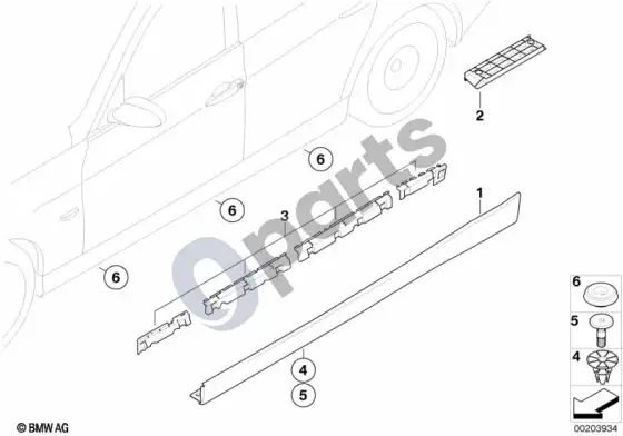BMW 3 E90 E91 durų slenksčio / rato arkos apdaila; 2008.09 - ... – schema