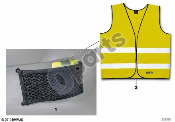 BMW 3 E90 E91 daiktų tinklelis, kojų erdvė, priekinis – schema