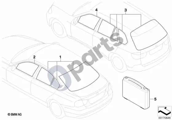 BMW 3 E90 E91 apsauginė nuo saulės plėvelė (E90 316IN43) – schema