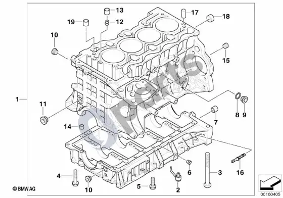 BMW 3 E90 E91 variklio blokas (E90 316IN43) – schema