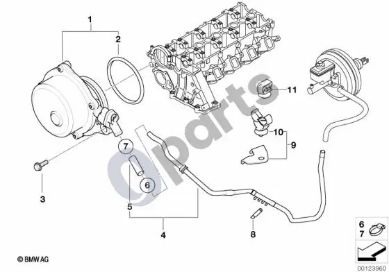 BMW 3 E90 E91 vakuuminis siurblys su vamzdeliais (E90 318DM47N2, E90 320DM47N2, E91 318DM47N2, E91 320DM47N2) – schema