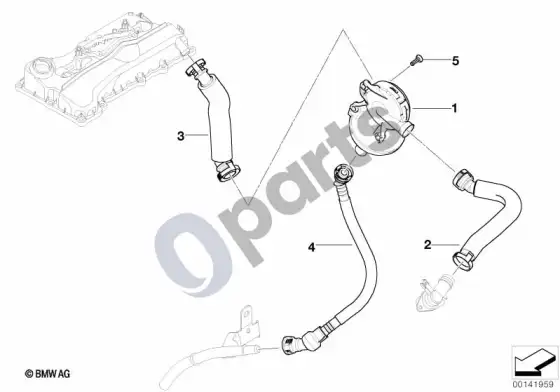 BMW 3 E90 E91 karterio vėdinimas / alyvos separatorius (E90 318IN46, E91 318IN46) – schema