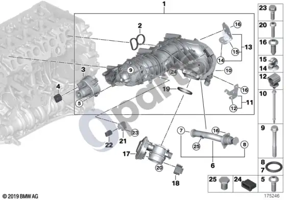 BMW 3 E90 E91 įsiurbimo kolektorius su EGR ir sklendės valdymu (E90 320DN47, E91 320DN47) – schema