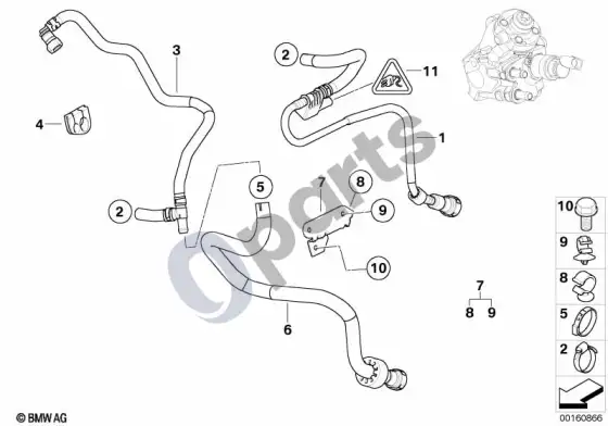 BMW 3 E90 E91 kuro vamzdžiai / tvirtinimo detalės – schema