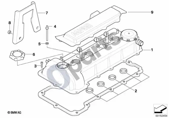 BMW 3 E90 E91 cilindrų galvutės dangtis (E90 320SI) – schema
