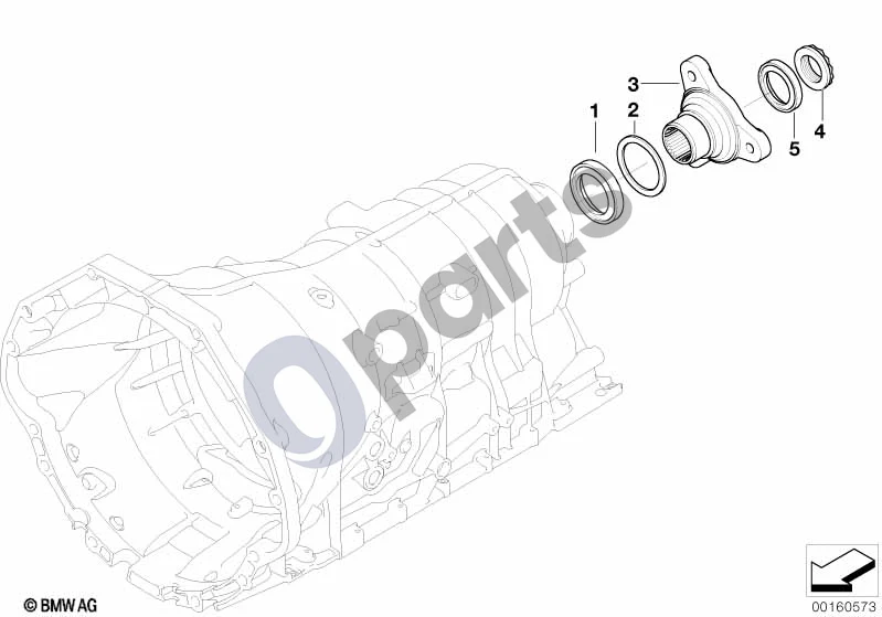 BMW 3 E90 E91 (2005–2012) GA6HP26Z išėjimo velenas (E90 330D, E91 330D) schema – pozicija 03: Išėjimo flanšas