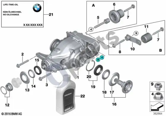 BMW 3 E90 E91 diferencialo pavara / išėjimas (E90 335D) – schema