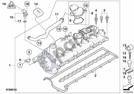 BMW 3 E90 E91 cilindrų galvutės dangtis (E90 335D, E91 335D) – schema