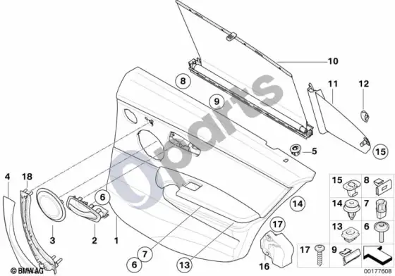 BMW 3 E90 E91 durų apdaila, galinio lango užuolaida – schema