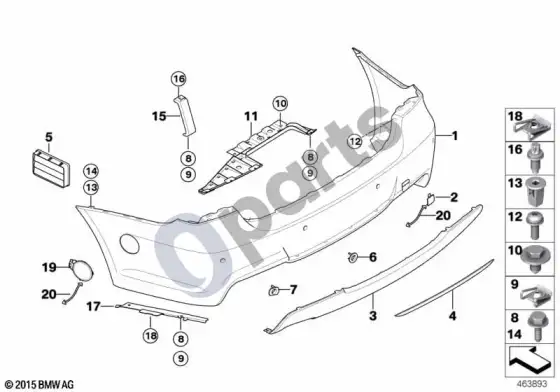 BMW 3 E90 E91 m apdailos plokštė, galinė – schema