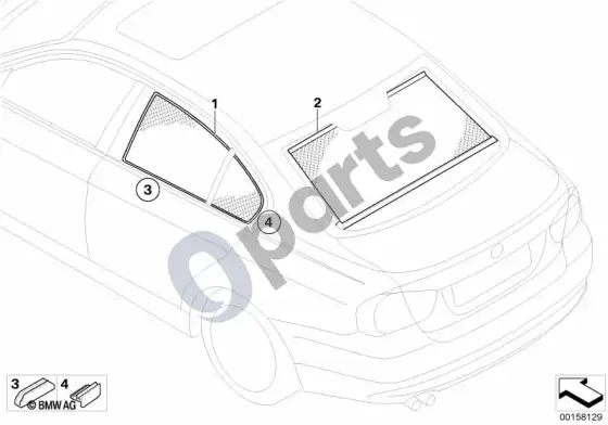 BMW 3 E90 E91 saulės užuolaida – schema