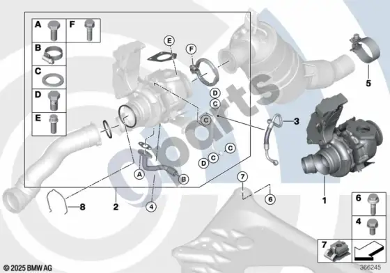 BMW 3 E90 E91 išmetamųjų dujų turbokompresorius ir montavimo komplektas value line (E90 LCI 316DN47, E90 320DN47, E91 320DN47) – schema