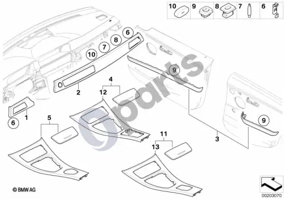 BMW 3 E90 E91 tauriosios medienos apdailos, riešuto šaknies, papildomas montavimas – schema