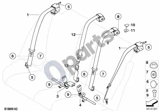 BMW 3 E90 E91 galinis saugos diržas – schema