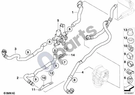 BMW 3 E90 E91 autonominio šildymo vandens vožtuvai – schema