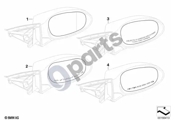 BMW 3 E90 E91 veidrodėlio stiklas; 2008.09 - ... – schema
