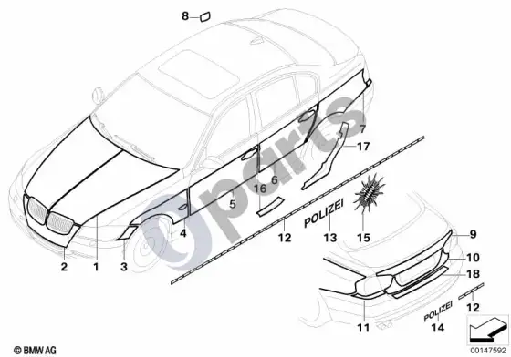BMW 3 E90 E91 policijos lipdukas – schema