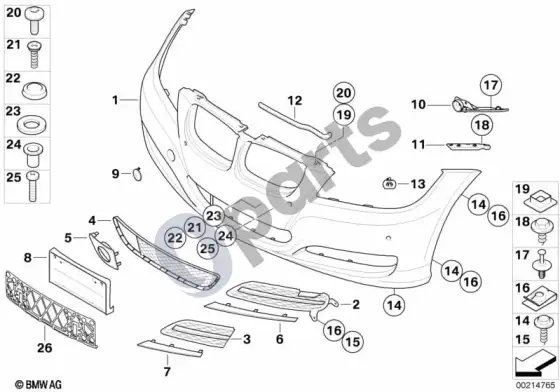 BMW 3 E90 E91 priekinė apdailos plokštė – schema