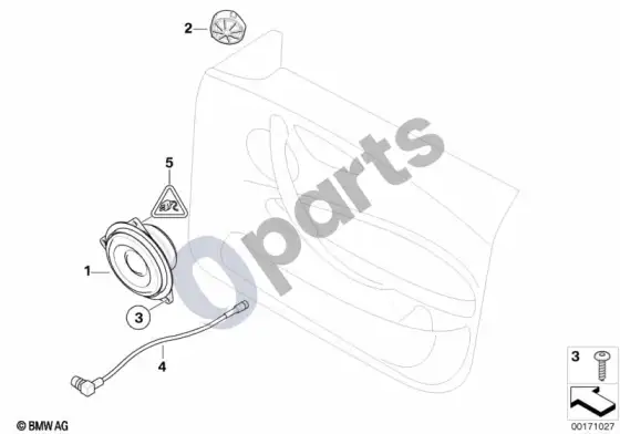 BMW 3 E90 E91 priekinių durų garsiakalbio atskiros dalys – schema