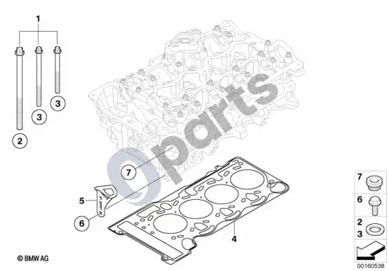 BMW 3 E90 E91 cilindrų galvutės pritvirtinamos detalės (E90 LCI 318IN43, E90 LCI 320IN43, E90 318IN43, E90 320IN43, E91 318IN43, E91 320IN43) – schema