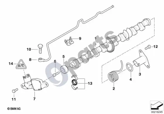 BMW 3 E90 E91 vožtuvų fazių keitiklis, ekscentrinis velenas – schema