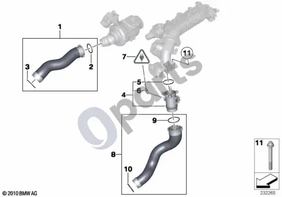 BMW 3 E90 E91 įsiurbimo kolektorius – pripūtimo oro kanalas / EGR (E90 LCI 320DN47N) – schema